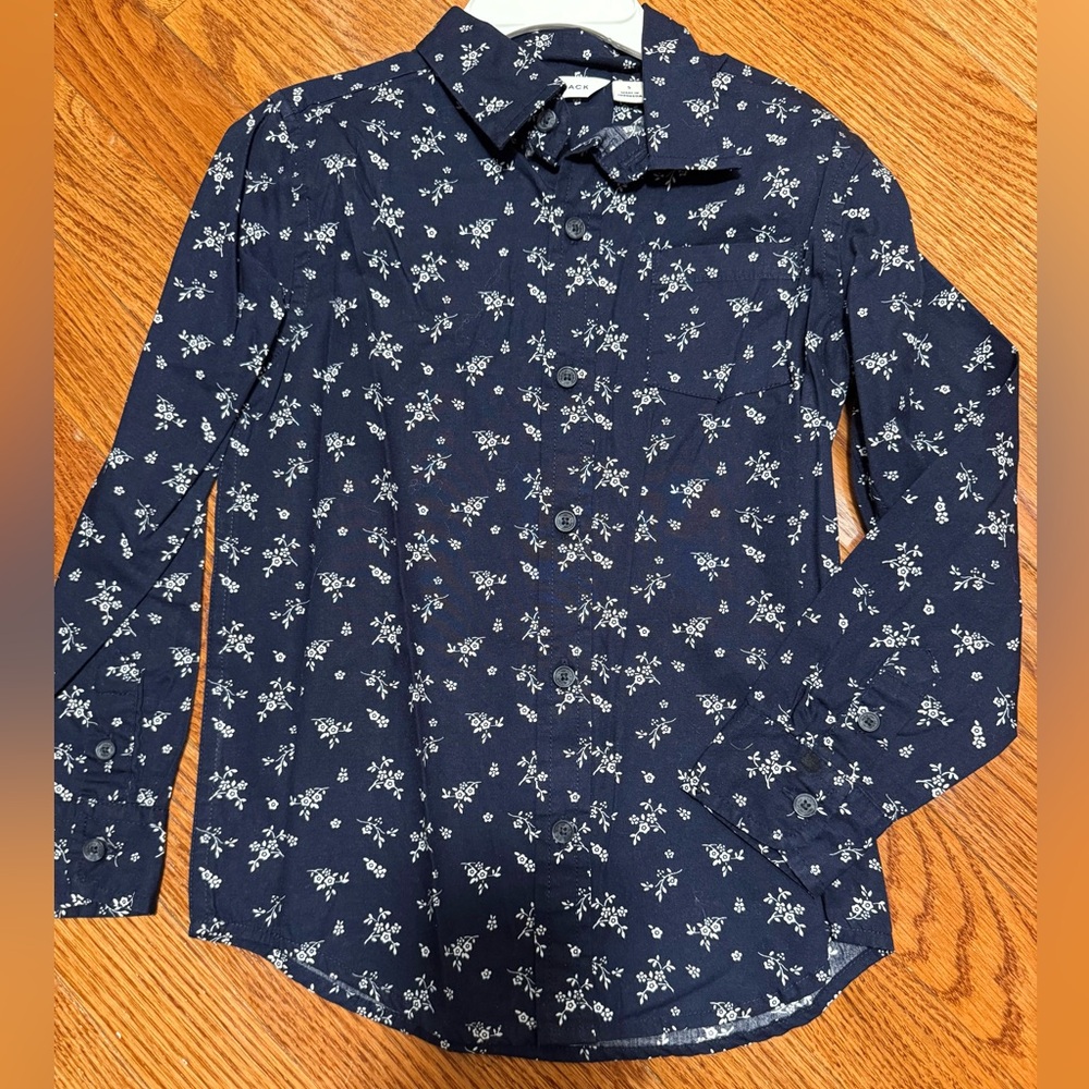 Janie and Jack Navy Floral Button Down Shirt